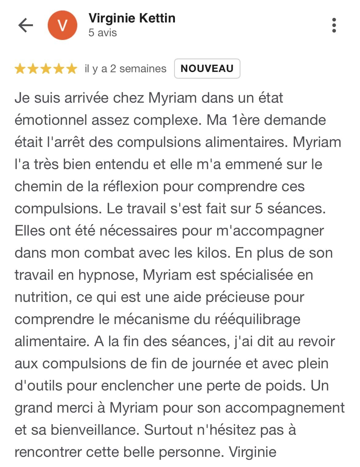 Avis google 5 étoiles-perte du poids définitivement